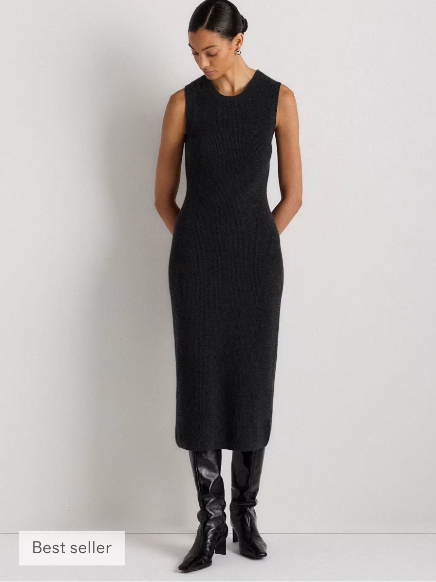 Quince Mongolian Cashmere Sleeveless Midi Sweater Dress In Heather Charcoal